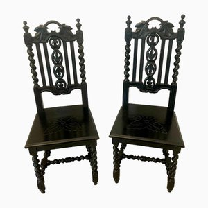 Victorian Carved Ebonised Oak Side Chairs, 1860s, Set of 2