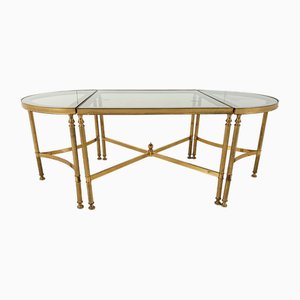 Neoclassical Gilt Metal Coffee Table Set in the style of Maison Jansen, 1960s, Set of 3