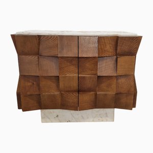 Credenza in Walnut and White Carrara Marble Wood