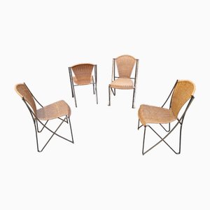 Abanica Chairs in Aluminum and Rattan by Oscar Tusquets for Alef Driade, 1990s, Set of 4