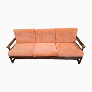 3-Sitzer Sofa aus Bambus & Leder von Lyda Levi für McGuire, 1980er