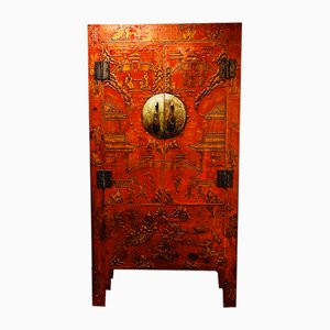 Mobiletto antico cinese in legno e metallo