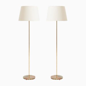 Brass and Onyx Floor Lamps, 1950s, Set of 2