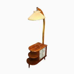 Lámpara de pie Mid-Century con mueble bar incorporado, años 60