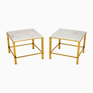 Tables d'Appoint Vintage en Marbre et en Laiton, 1970s, Set de 2