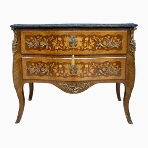 Commode Style Louis XV Bombé en Marqueterie de Satinwood et Monture Bronze, France, 1940s