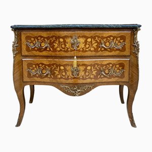 Commode Style Louis XV Bombé en Marqueterie de Satinwood et Monture Bronze, France, 1940s