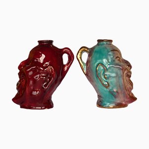 Art Deco Italian Ceramic Anthropomorphic Vases, 1940, Set of 2