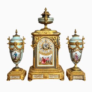 Set di decorazioni vittoriane con orologio da camino, Francia, metà XIX secolo, set di 3