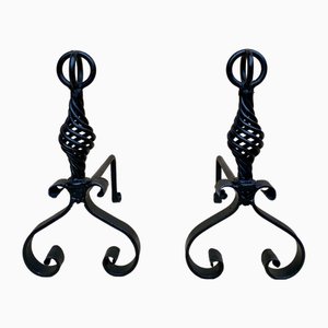 19th Century French Wrought Iron Andirons, Set of 2