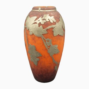 Vase Art Nouveau en Pate de Verre avec Décor en Métal, 1900-1920