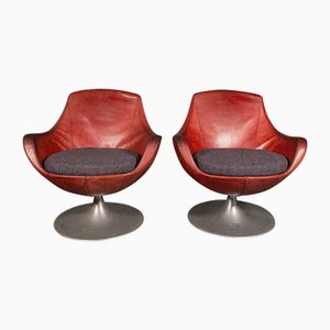 Vintage Italian Swivel Tub Chairs in Leather, 1970, Set of 2