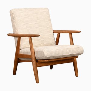 GE240 Sigar Lounge Chair in Oak and Pierre Frey Fabric by Hans J. Wegner for Getama, 1960s