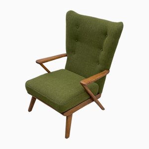 Mid-Century Armchair with Moss Green Upholstery