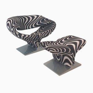Ribbon Chair mit Fußhocker von Pierre Paulin für Artifort, 1990er, 2er Set