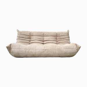 French Togo Three-Seater Sofa in Beige Corduroy by Michel Ducaroy for Ligne Roset, 1970s