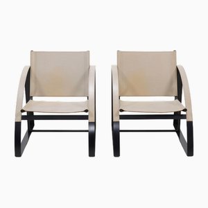 Postmodern Saddle Leather and Steel Armchairs, 1970s, Set of 2