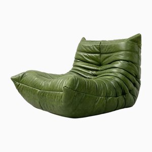 Togo Sessel aus waldgrünem Leder von Michel Ducaroy für Ligne Roset