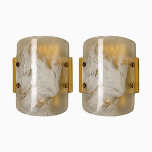 Glass and Brass Wall Sconces from Kalmar, 1960s, Set of 2