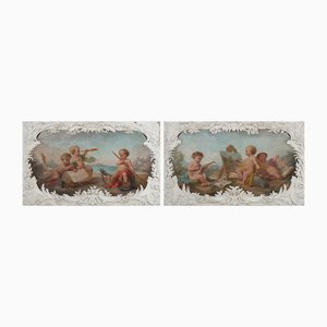 Allegorical Scenes, 1880, Paintings on Wood, Set of 2
