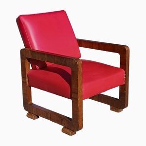 Roter Vintage Sessel aus Holz, 1930er