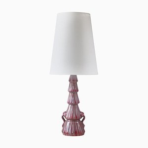 Swedish Grace Porcelain Table Lamp with Pink and Purple Glazing by Louise Adelborg for Rörstrand, 1920s