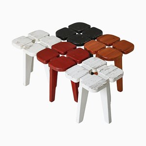 Finnish Modern Apila Stools in Pine attributed to Rauni Peippo for Oy Stockmann, 1950s, Set of 5