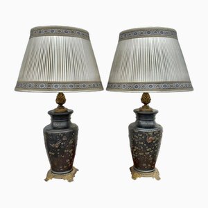 Vintage Meiji Bronze Lamps, Set of 2