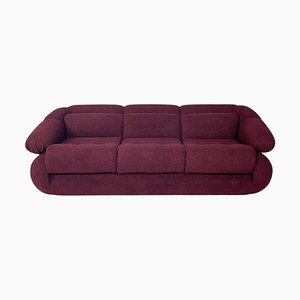 Italian Modern 3-Seater Sofa in Burgundy Teddy Fabric, 1970s