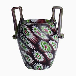 Antique Millefiori Murano Glass Vase with Handles from Fratelli Toso, 1910s