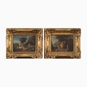 French Artist, Abduction of Europe and the Triumph of Venus, 18th Century, Oil on Copper Paintings, Framed, Set of 2