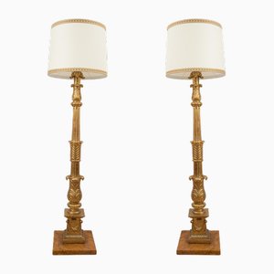 Roman Gilded and Carved Wooden Floor Lamps, Early 19th Century, Set of 2