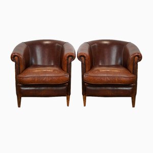Sheep Leather Club Armchairs, Set of 2