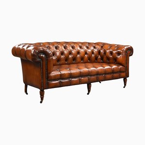 Antique Victorian Brown Leather Chesterfield Sofa, 1880