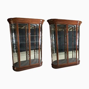 Mahognay Bow Ended Shop Display Cabinets, Set of 2