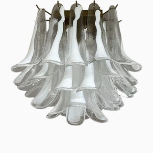 Lampada da soffitto in vetro di Murano con 32 petali Lattimo e vetro trasparente, anni '90