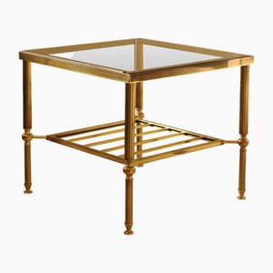 Brass and Glass Lamp Table with Magazine Rack attributed to Maison Charles