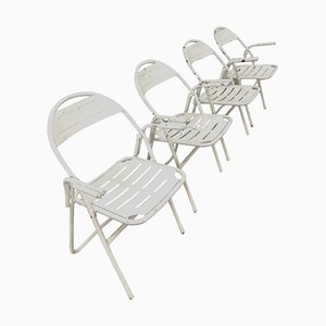 Mid-Century French Folding Metal Chairs, Set of 4