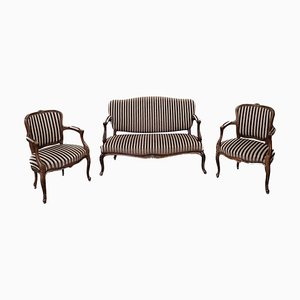 Vintage French Sofa & Armchairs, Set of 3