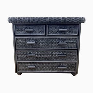 Vintage Wicker and Bamboo Chest of Drawers in Black
