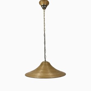 Lámpara colgante italiana de bambú y latón de Gabriella Crespi, años 70