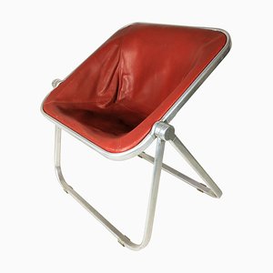 Red Skai & Aluminum Plona Folding Chair by G. Piretti for Anonima Castelli, 1960s