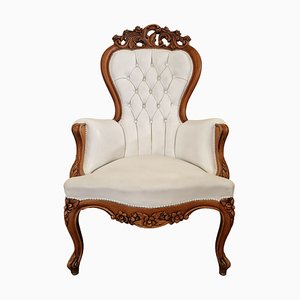 Oak and White Leather Armchair