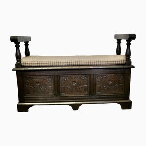 19th Century Carved Oak Bench, 1890s