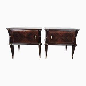 Mid-Century Bedside Tables in Mahogany and Rosewood with Glass Tops, 1950, Set of 2