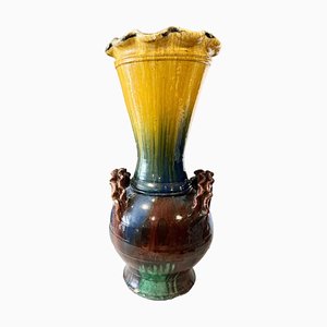 Jarrón español Mid-Century de cerámica multicolor