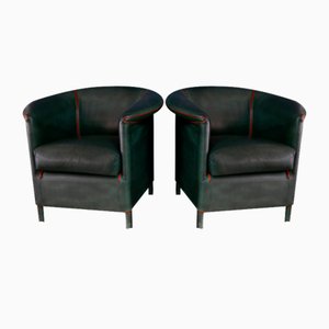 Green Leather Aura Armchairs by Paolo Piva for Wittmann, 1980s, Set of 2