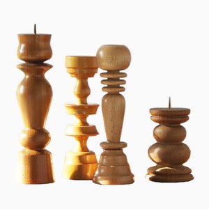 Scandinavian Wooden Candleholders, Set of 4