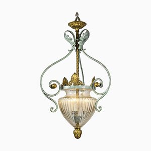 Vintage Lantern in Wrought Iron and Blown Glass