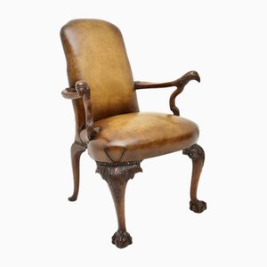 Fauteuil Période Géorgienne Antique en Noyer et Cuir, Irlande, 1750s